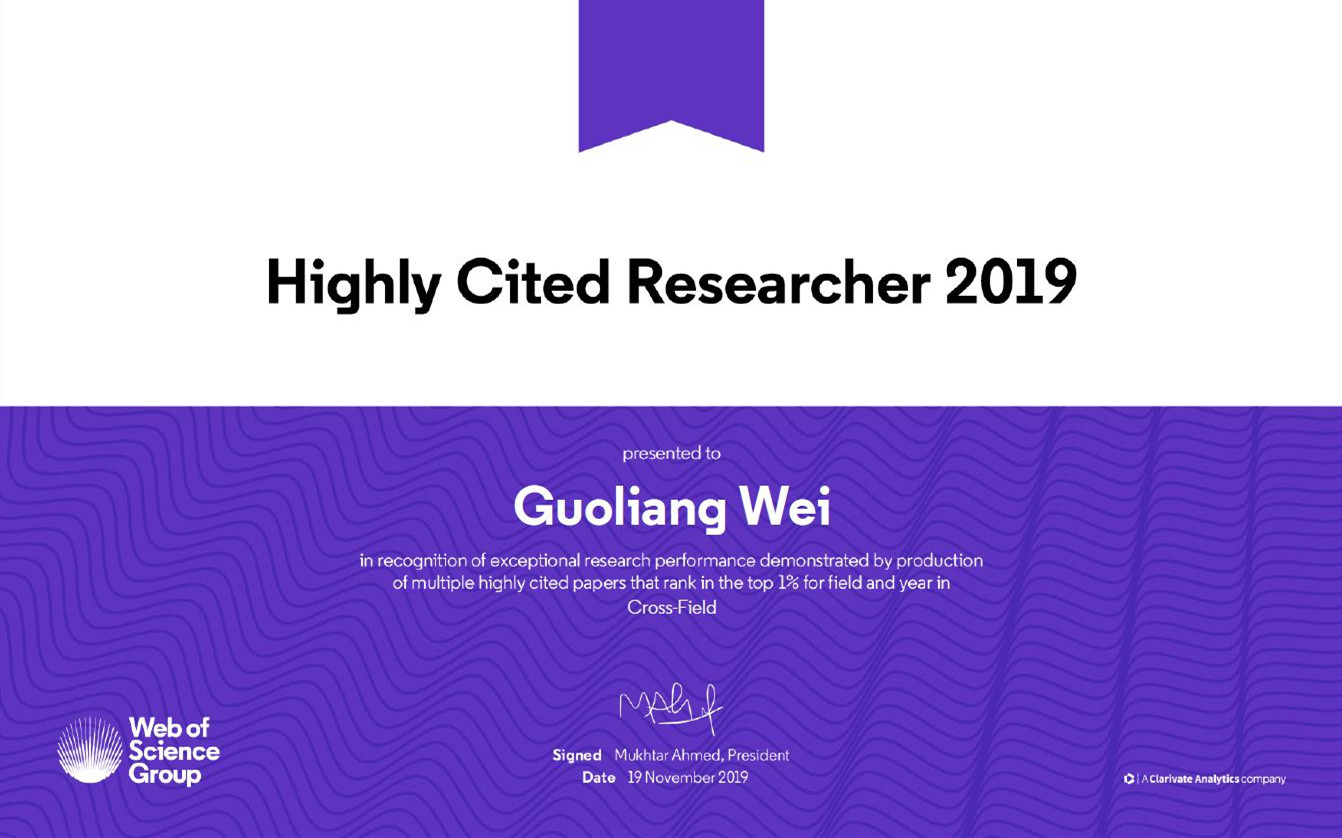 wei guoliang recognized as "highly cited researcher 2019"-usst